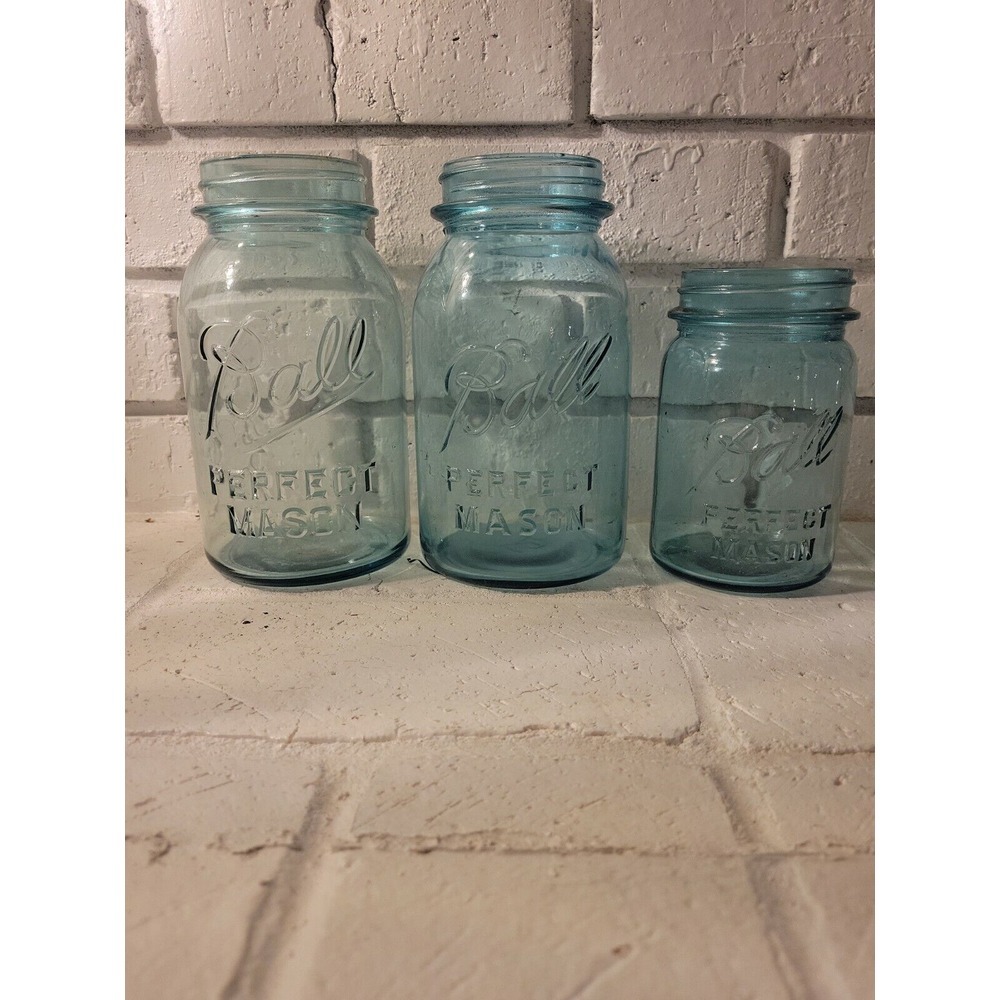 Aqua-Blue Ball Perfect Mason lot of 3  #12, #11, #7 No Lid